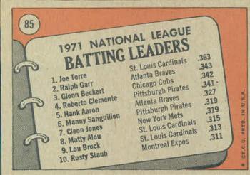 1972 Topps #85 1971 N.L. Batting Leaders (Joe Torre / Ralph Garr / Glenn Beckert) Back