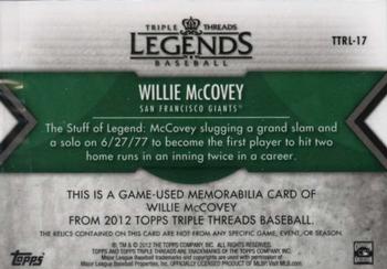 2012 Topps Triple Threads - Legend Relics Emerald #TTRL-17 Willie McCovey Back