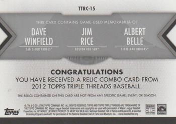 2012 Topps Triple Threads - Relic Combos #TTRC-15 Dave Winfield / Jim Rice / Albert Belle Back
