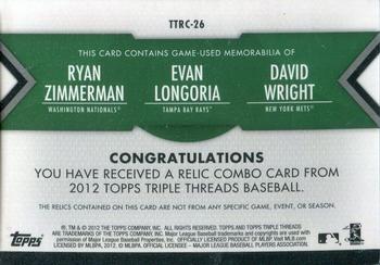 2012 Topps Triple Threads - Relic Combos Emerald #TTRC-26 Ryan Zimmerman / Evan Longoria / David Wright Back