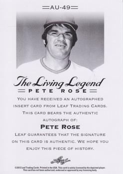 2012 Leaf Pete Rose The Living Legend - Autographs #AU-49 Pete Rose Back