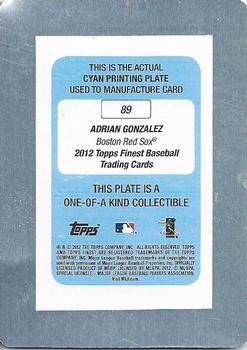 2012 Finest - Printing Plates Cyan #89 Adrian Gonzalez Back
