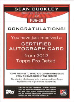 2012 Topps Pro Debut - Autographs #PDA-SB Sean Buckley Back