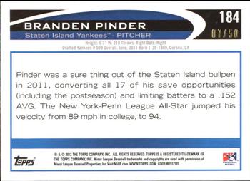 2012 Topps Pro Debut - Gold #184 Branden Pinder Back