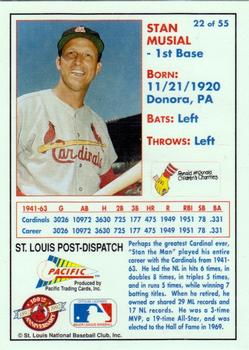 1992 Pacific McDonald's St. Louis Cardinals #22 Stan Musial Back