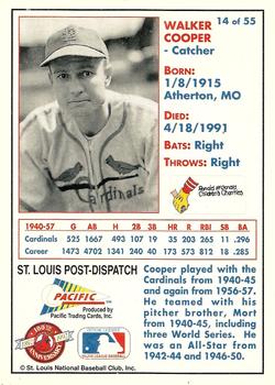 1992 Pacific McDonald's St. Louis Cardinals #14 Walker Cooper Back