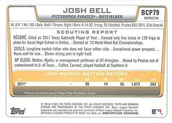 2012 Bowman - Chrome Prospect Autographs Blue Wave Refractors #BCP79 Josh Bell Back