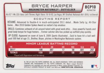 2012 Bowman - Chrome Prospects Blue Wave Refractors #BCP10 Bryce Harper Back