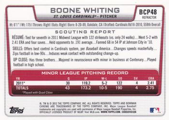 2012 Bowman - Chrome Prospects Blue Wave Refractors #BCP48 Boone Whiting Back