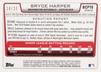 2012 Bowman - Chrome Prospects Red Wave Refractors #BCP10 Bryce Harper Back