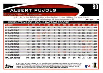 2012 Topps Chrome - Orange Refractors #80 Albert Pujols Back
