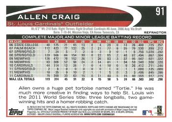 2012 Topps Chrome - Orange Refractors #91 Allen Craig Back