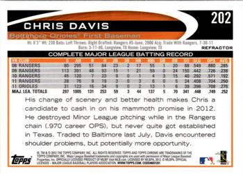 2012 Topps Chrome - Orange Refractors #202 Chris Davis Back