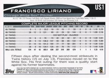 2012 Topps Update #US1 Francisco Liriano Back