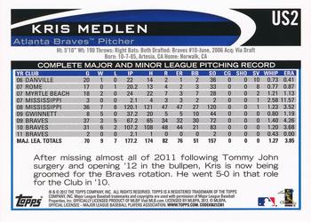2012 Topps Update #US2 Kris Medlen Back