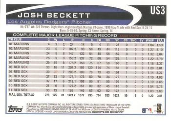 2012 Topps Update #US3 Josh Beckett Back