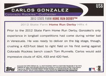 2012 Topps Update #US6 Carlos Gonzalez Back