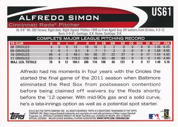 2012 Topps Update #US61 Alfredo Simon Back