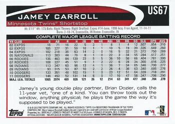 2012 Topps Update #US67 Jamey Carroll Back