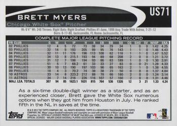 2012 Topps Update #US71 Brett Myers Back
