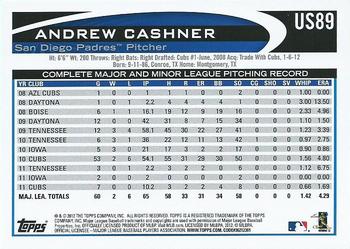 2012 Topps Update #US89 Andrew Cashner Back