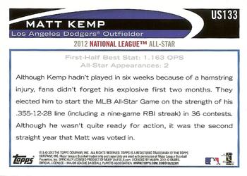 2012 Topps Update #US133 Matt Kemp Back