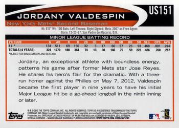2012 Topps Update #US151 Jordany Valdespin Back