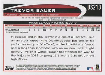 2012 Topps Update #US213 Trevor Bauer Back