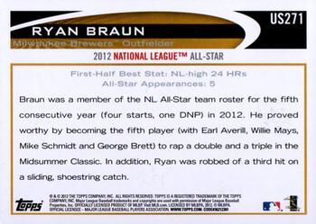 2012 Topps Update #US271 Ryan Braun Back