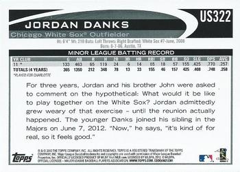 2012 Topps Update #US322 Jordan Danks Back