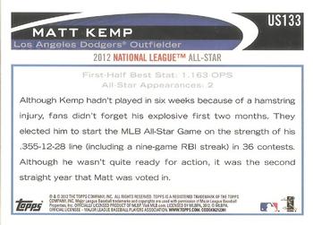 2012 Topps Update #US133 Matt Kemp Back