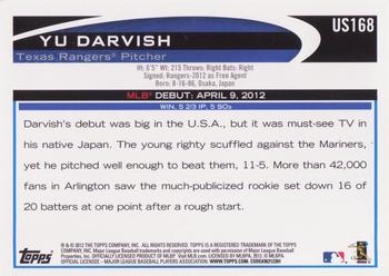 2012 Topps Update #US168 Yu Darvish Back