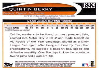 2012 Topps Update #US229 Quintin Berry Back