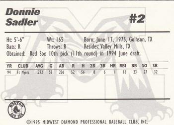 1995 Michigan Battle Cats #24 Donnie Sadler Back