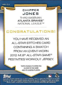 2012 Topps Update - All-Star Stitches #AS-CJ Chipper Jones Back