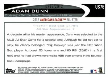 2012 Topps Update - Gold #US76 Adam Dunn Back