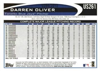 2012 Topps Update - Gold #US261 Darren Oliver Back
