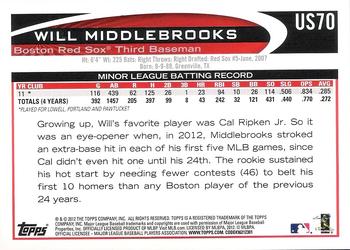 2012 Topps Update - Gold Sparkle #US70 Will Middlebrooks Back