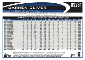 2012 Topps Update - Gold Sparkle #US261 Darren Oliver Back