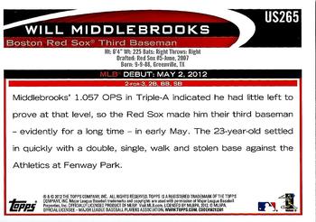 2012 Topps Update - Gold Sparkle #US265 Will Middlebrooks Back