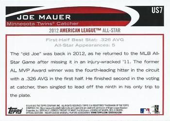 2012 Topps Update - Walmart Blue Border #US7 Joe Mauer Back
