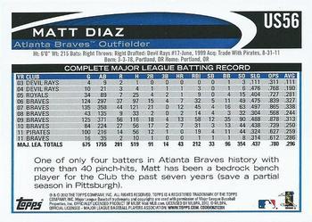 2012 Topps Update - Walmart Blue Border #US56 Matt Diaz Back