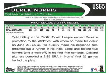 2012 Topps Update - Walmart Blue Border #US65 Derek Norris Back