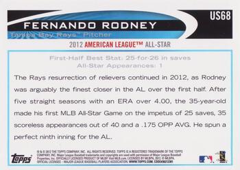 2012 Topps Update - Walmart Blue Border #US68 Fernando Rodney Back