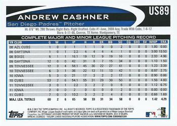 2012 Topps Update - Walmart Blue Border #US89 Andrew Cashner Back