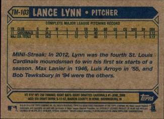 2012 Topps Update - 1987 Topps Minis #TM-103 Lance Lynn Back
