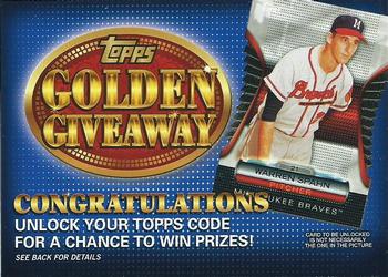 2012 Topps Update - Golden Giveaway Code Cards #GGC-25 Warren Spahn Front