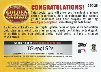 2012 Topps Update - Golden Giveaway Code Cards #GGC-28 Yu Darvish Back