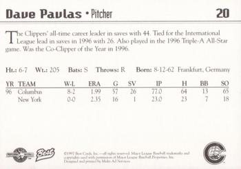 1997 Best Columbus Clippers #20 Dave Pavlas Back