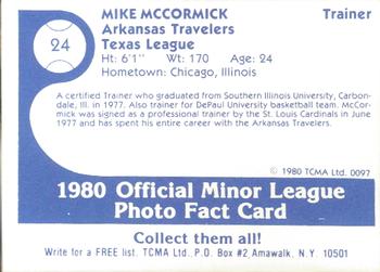 1980 TCMA Arkansas Travelers #24 Mike McCormick Back